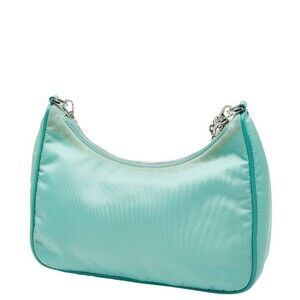 Prada bag nylon logo shoulder green triangular leather chain plate handbag